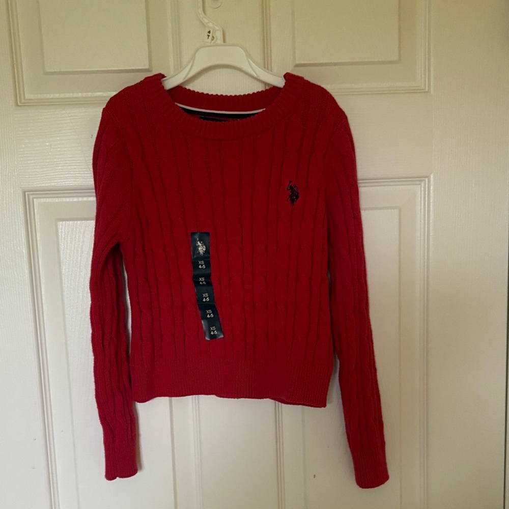 U.S. Polo Assn. Red Cable-Knit Crewneck Sweater